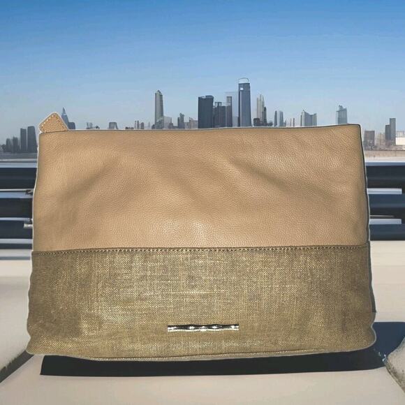 Elaine Turner Washed Leather Copper Linen Clutch Handbag 13x9 *Read $228 - Picture 1 of 11